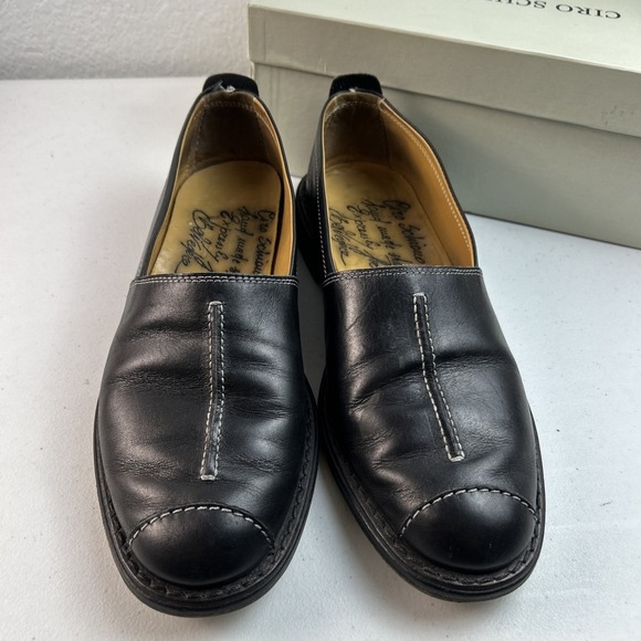 Ciro Schiano Black Leather Handmade Italy Loafers Shoes Mens US 10.5 - Picture 2 of 12